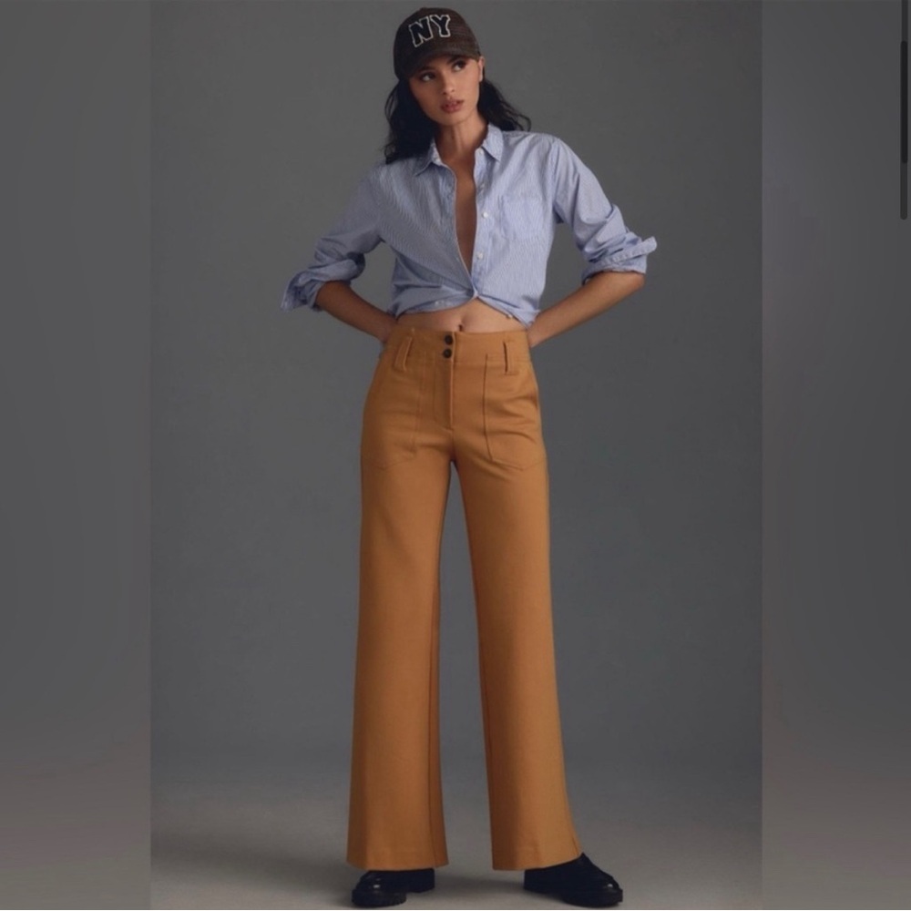 Anthropologie The Naomi Ponte Wide Leg Flare Pants Maeve size 6 camel color